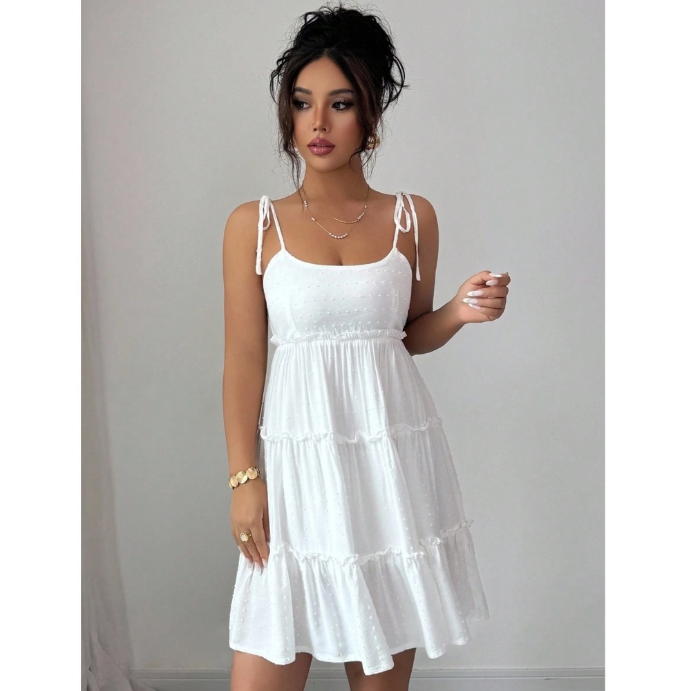 Babydoll White Summer Mini Dress Flared - Picture 8 of 14